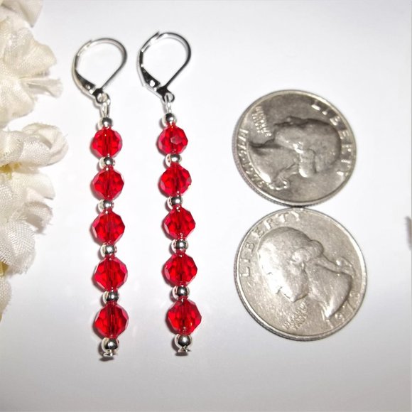 Red Earrings, Long Red Earrings, Earring, Earring Earring Earring Earring A173 - Picture 2 of 8